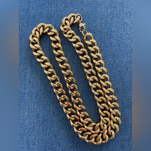 Gold Plated Stainless Steel Necklace Cuban Link - Picture 2 of 4